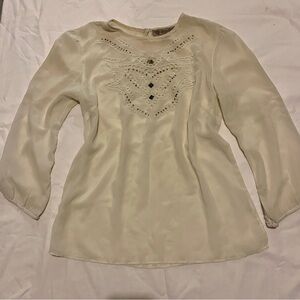 Nine West Vintage America Collection Cream Embroidered Long Sleeve Top - Size XS